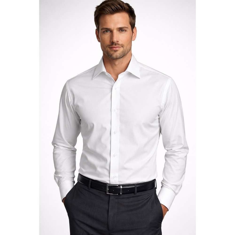 NWT Stacy Adams Classic Fit Dress Shirt White Med Cotton Blend‎ Formal Button Up